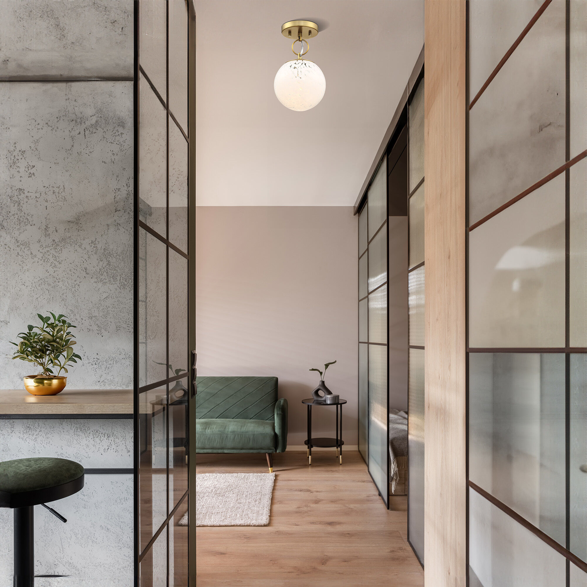 Wine Flower 1 Light 7 inch Brushed Gold Semi Flush Mount Ceiling Light